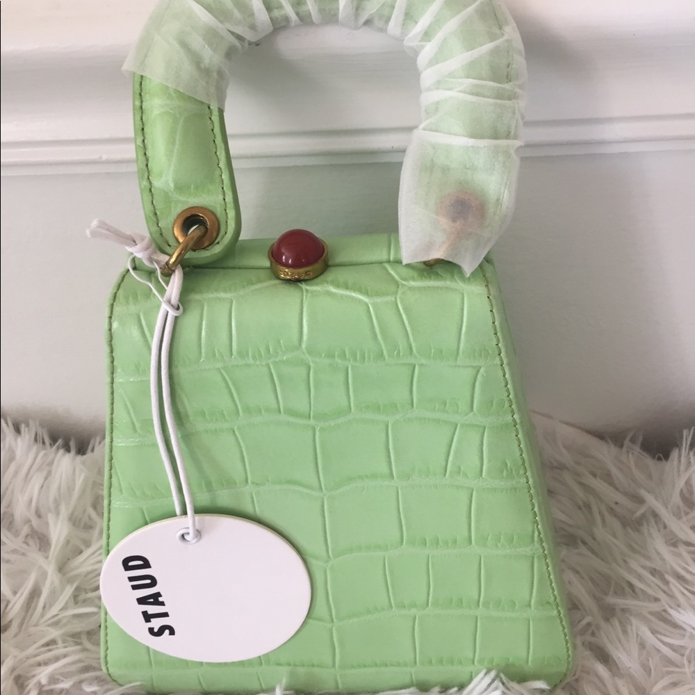 STAUD Kenny Croc-Embossed Leather Top Handle Bag - Picture 6 of 14